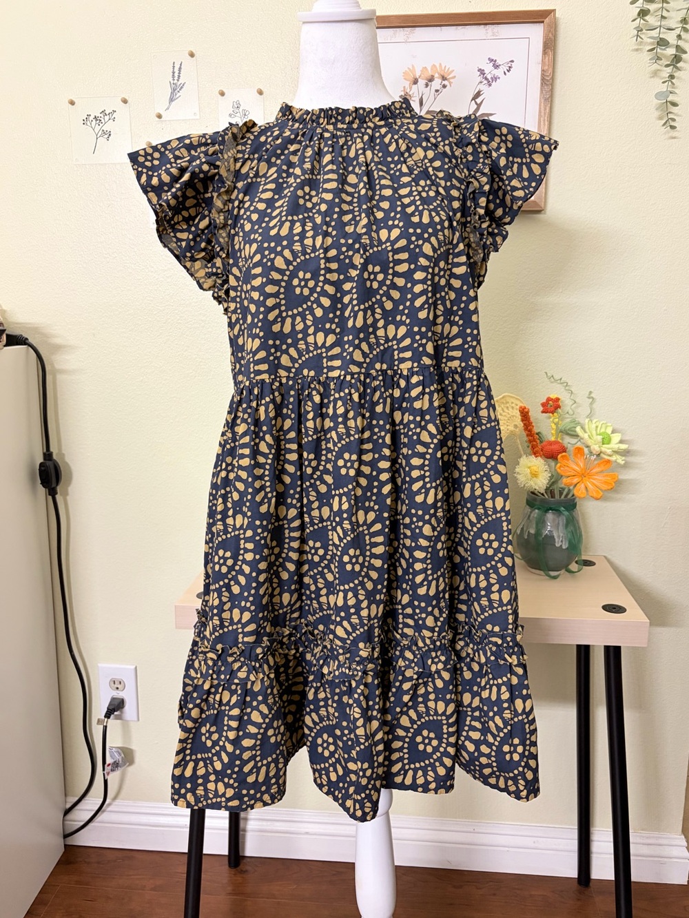 Caroline Constas Cotton Printed Ruffle Tiered Mini Dress Boho Resort Size S
